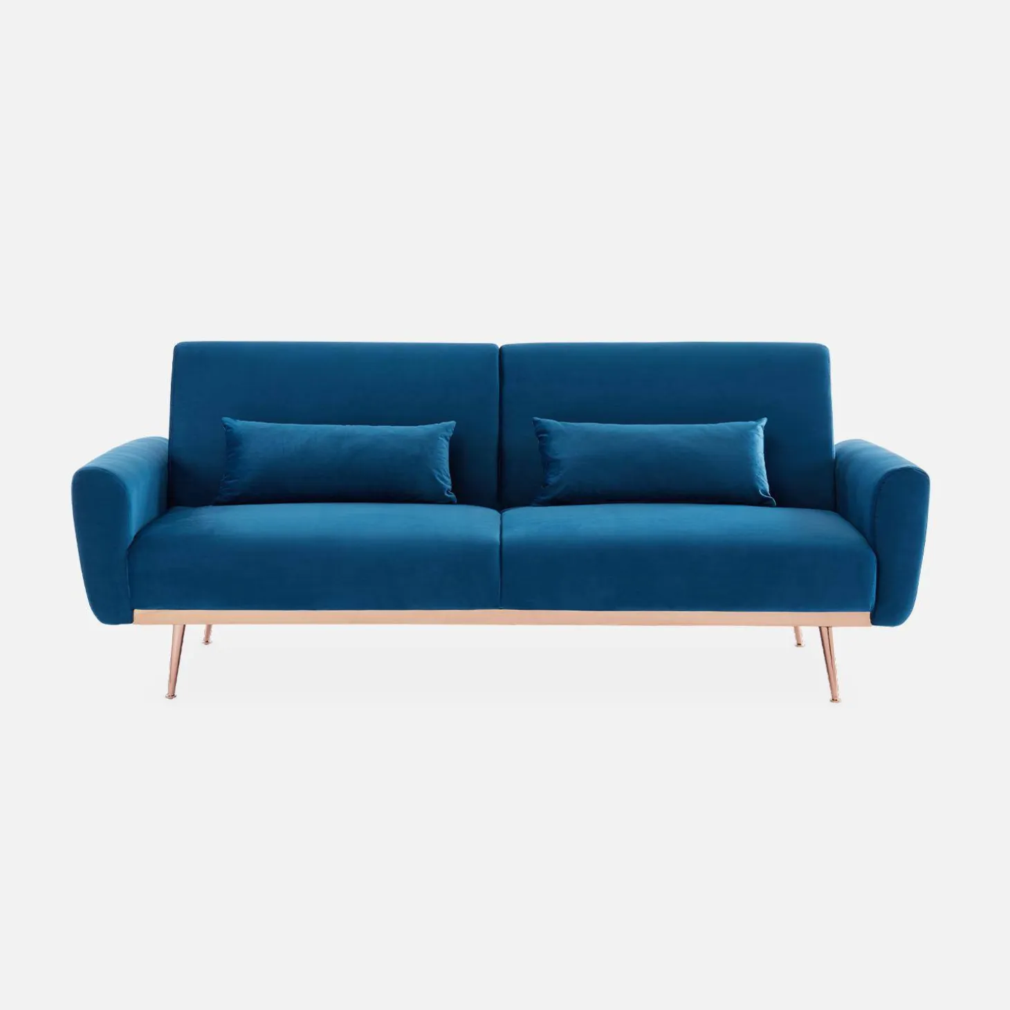 Sofá-cama em veludo com pés em metal, 2 a 3 lugares