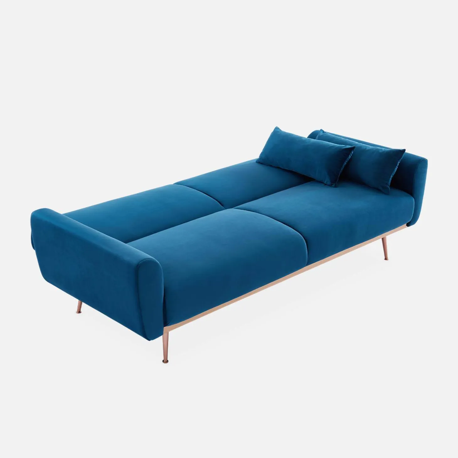 Sofá-cama em veludo com pés em metal, 2 a 3 lugares
