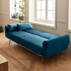 Sofá-cama em veludo com pés em metal, 2 a 3 lugares