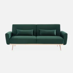 Sofá-cama em veludo com pés em metal, 2 a 3 lugares