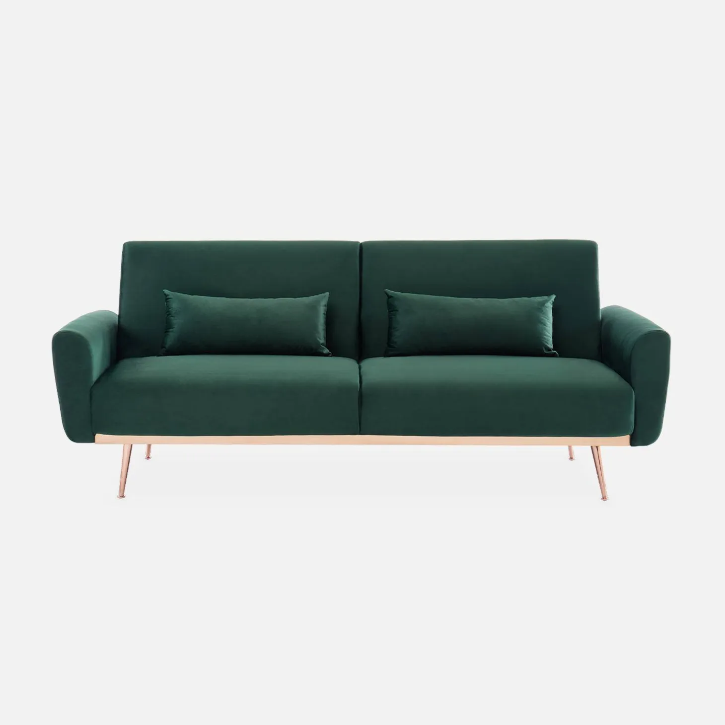Sofá-cama em veludo com pés em metal, 2 a 3 lugares
