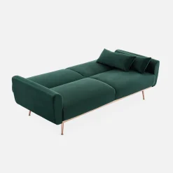 Sofá-cama em veludo com pés em metal, 2 a 3 lugares