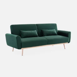 Sofá-cama em veludo com pés em metal, 2 a 3 lugares