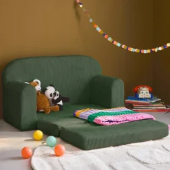 Sofá cama infantil em veludo cotelê desdobrável
