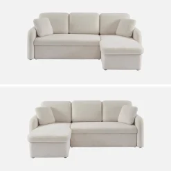 Sofá-cama reversível em tecido bouclé, 3 lugares