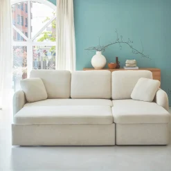Sofá-cama reversível em tecido bouclé, 3 lugares