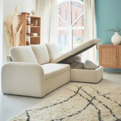 Sofá-cama reversível em tecido bouclé, 3 lugares