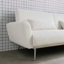 Sofá-cama reversível em veludo canelado com pés em metal, 2-3 lugares