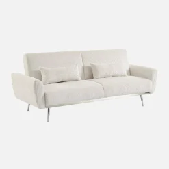 Sofá-cama reversível em veludo canelado com pés em metal, 2-3 lugares