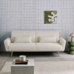 Sofá-cama reversível em veludo canelado com pés em metal, 2-3 lugares