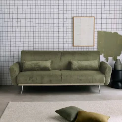 Sofá-cama reversível em veludo canelado com pés em metal, 2-3 lugares