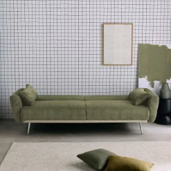 Sofá-cama reversível em veludo canelado com pés em metal, 2-3 lugares