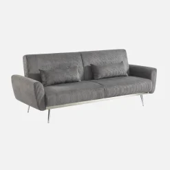 Sofá-cama reversível em veludo canelado com pés em metal, 2-3 lugares