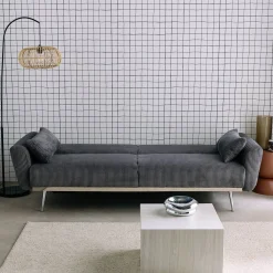 Sofá-cama reversível em veludo canelado com pés em metal, 2-3 lugares
