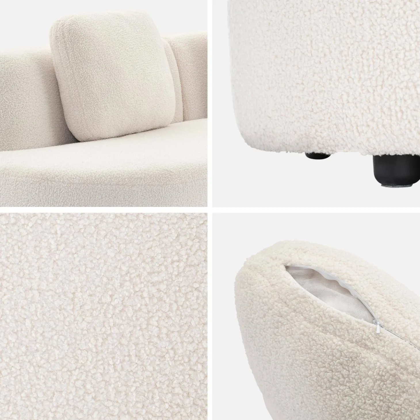 Sofá com linhas curvas em tecido bouclé, 3 lugares