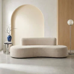 Sofá com linhas curvas em tecido de chenille, 3 lugares