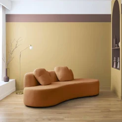 Sofá com linhas curvas em tecido bouclé, 3 lugares