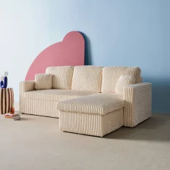 Sofá de canto conversível com textura canelada, 3 lugares