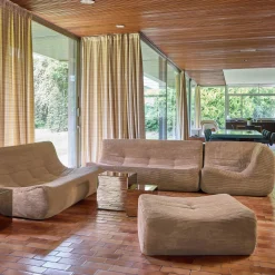 Sofá de canto modular com apoio para os pés em veludo canelad, 7 lugares