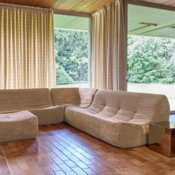 Sofá de canto modular com apoio para os pés em veludo canelad, 7 lugares