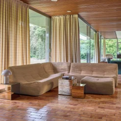Sofá de canto modular com apoio para os pés em veludo canelad, 7 lugares