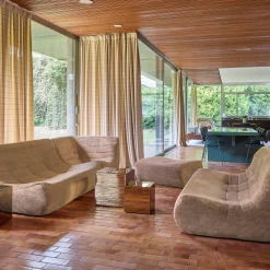 Sofá de canto modular com apoio para os pés em veludo canelad, 7 lugares