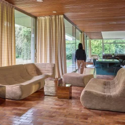 Sofá de canto modular com apoio para os pés em veludo canelad, 7 lugares