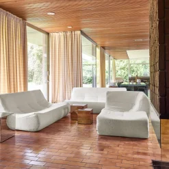 Sofá de canto modular com apoio para os pés em tecido bouclé, 7 lugares