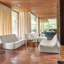 Sofá de canto modular com apoio para os pés em tecido bouclé, 7 lugares