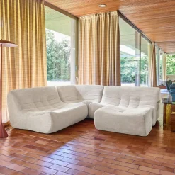 Sofá de canto modular com apoio para os pés em veludo canelado, 5 lugares