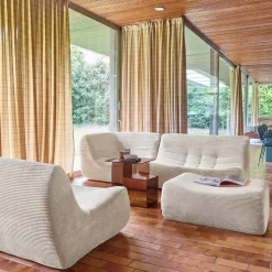 Sofá de canto modular com apoio para os pés em veludo canelado, 5 lugares