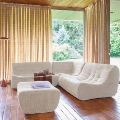 Sofá de canto modular com apoio para os pés em veludo canelado, 5 lugares