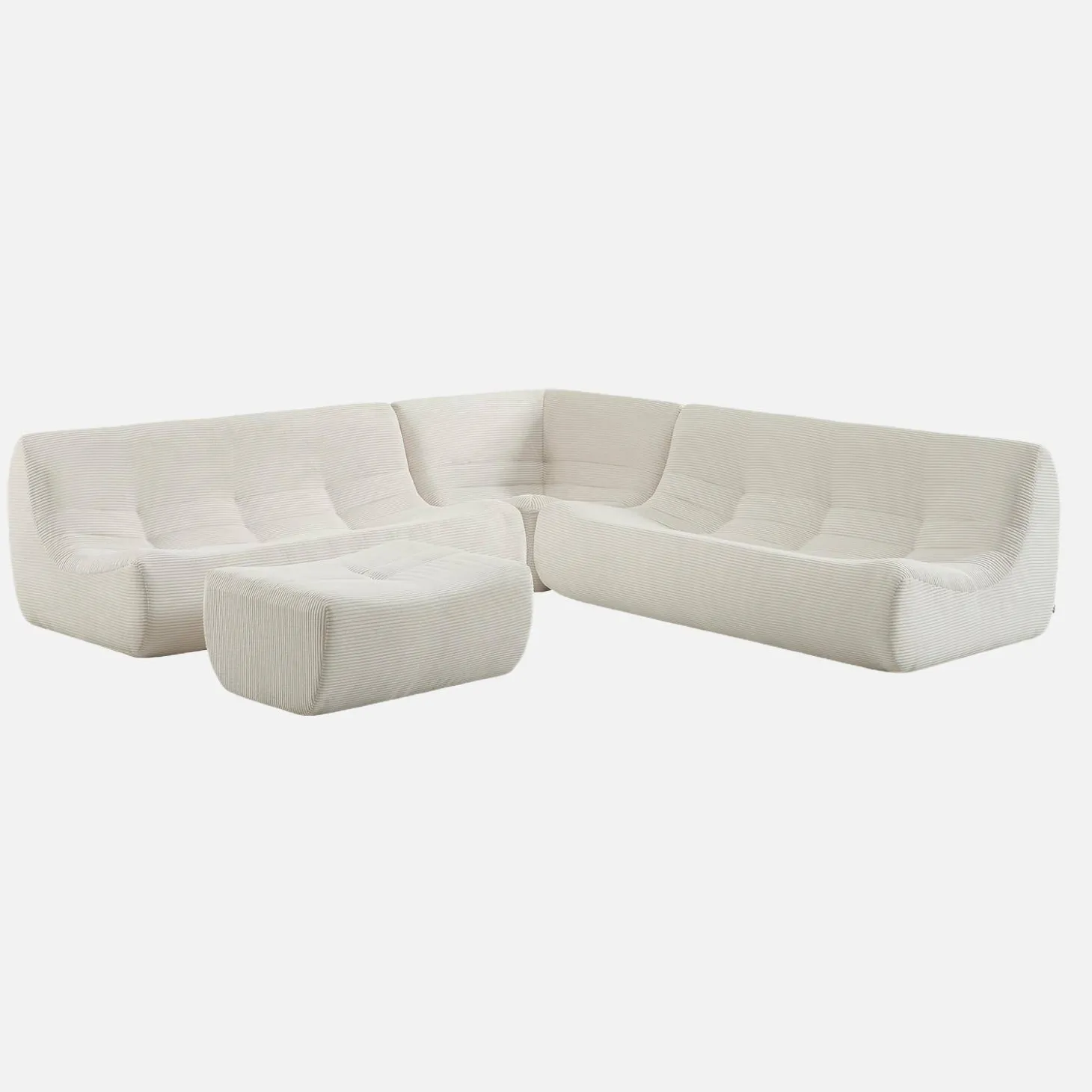 Sofá de canto modular com apoio para os pés em veludo canelad, 7 lugares