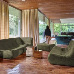 Sofá de canto modular com apoio para os pés em veludo canelad, 7 lugares