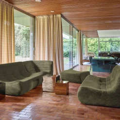 Sofá de canto modular com apoio para os pés em veludo canelad, 7 lugares