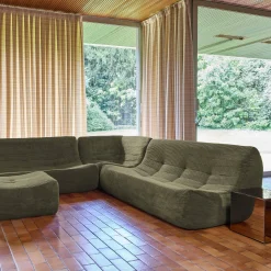 Sofá de canto modular com apoio para os pés em veludo canelad, 7 lugares