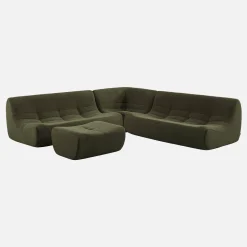 Sofá de canto modular com apoio para os pés em tecido bouclé, 7 lugares