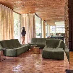 Sofá de canto modular com apoio para os pés em tecido bouclé, 7 lugares