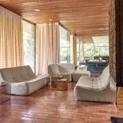 Sofá de canto modular com apoio para os pés em tecido bouclé, 7 lugares