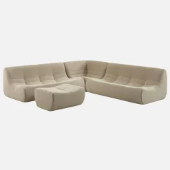 Sofá de canto modular com apoio para os pés em tecido bouclé, 7 lugares