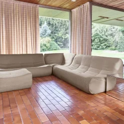 Sofá de canto modular com apoio para os pés em tecido bouclé, 7 lugares