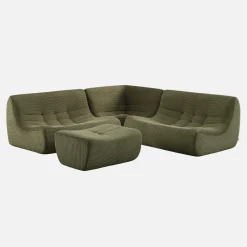 Sofá de canto modular com apoio para os pés em veludo canelado, 5 lugares