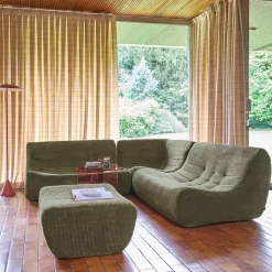 Sofá de canto modular com apoio para os pés em veludo canelado, 5 lugares