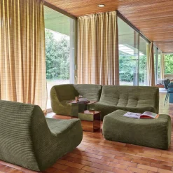 Sofá de canto modular com apoio para os pés em veludo canelado, 5 lugares