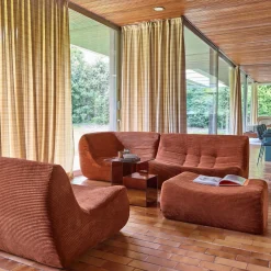 Sofá de canto modular com apoio para os pés em veludo canelado, 5 lugares
