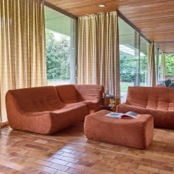 Sofá de canto modular com apoio para os pés em veludo canelado, 5 lugares
