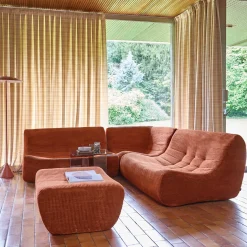 Sofá de canto modular com apoio para os pés em veludo canelado, 5 lugares