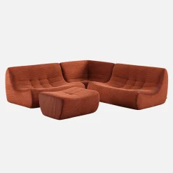 Sofá de canto modular com apoio para os pés em veludo canelado, 5 lugares