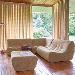 Sofá de canto modular com apoio para os pés em veludo canelado, 5 lugares