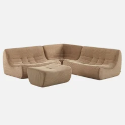 Sofá de canto modular com apoio para os pés em veludo canelado, 5 lugares